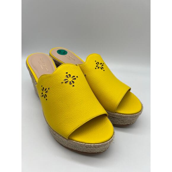 Kate Spade Tenley Espadrille Wedge Mule Sandal Yellow Leather S8311001 Size 7.5. - Picture 5 of 12